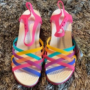Crocs Hurache sandal wedge with candy rainbow color